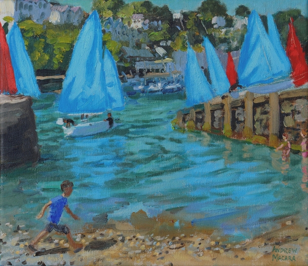 ANDREW MACARA  - red and blue sails, looe